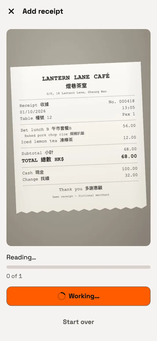 Catch8 reading the receipt.